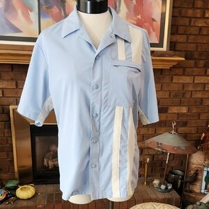 Club Ride Baby Blue & Cream Zippered And Button Front Camp Style Shirt 3 Pockets